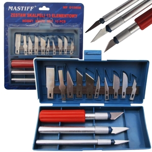 NÓŻ MODELARSKI SKALPEL NOŻYK ZESTAW 13 OSTRZY ETUI
