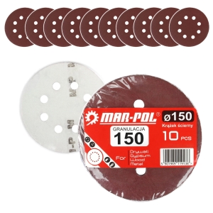 KRĄŻEK SZLIFIERKI 150MM PAPIER ŚCIERNY GR 150 10EL