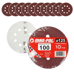 KRĄŻEK SZLIFIERKI 125MM PAPIER ŚCIERNY GR 100 10EL