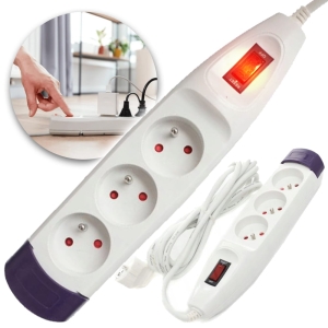 PRZEDŁUŻACZ ROZGAŁĘZIACZ LISTWA ZASILAJĄCA WŁĄCZNIK 3 GNIAZDA KABEL 5m