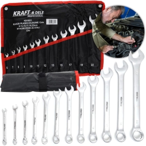 ZESTAW KLUCZY KLUCZE PŁASKO OCZKOWE 12el 6-22MM POKROWIEC CrV