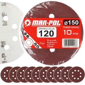 KRĄŻEK SZLIFIERKI 150MM PAPIER ŚCIERNY GR 120 10EL