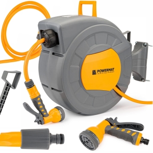 AUTOMATYCZNY BĘBEN ZWIJACZ NA WĄŻ OGRODOWY NAŚCIENNY 1/2 20m + PISTOLET PRO