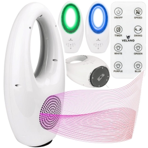 WENTYLATOR BEZŁOPATKOWY PODŁOGOWY OSCYLACJA TIMER PODŚWIETLENIE LED PILOT