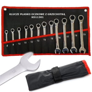 ZESTAW KLUCZE PŁASKO OCZKOWE Z GRZECHOTKĄ 8-19MM 12 SZTUK KLUCZY PŁACHTA