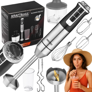 MOCNY BLENDER WIELOFUNKCYJNY MIKSER RĘCZNY 1500W SREBRNY LED AKCESORIA XXL