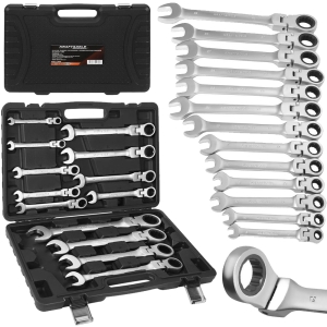 KLUCZE PŁASKO-OCZKOWE Z GRZECHOTKĄ ŁAMANE ZESTAW KLUCZY 13szt 8-32mm Cr-V