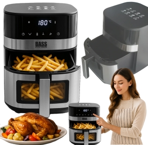 FRYTKOWNICA BEZTŁUSZCZOWA 5,5L OKIENKO 2000W AIR FRYER CZARNA FRYTOWNICA