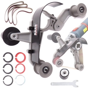 PRZYSTAWKA NA SZLIFIERKĘ KĄTOWĄ DO RUR I PROFILI SZLIFIERKA TAŚMOWA