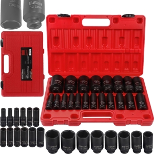 NASADKI UDAROWE DŁUGIE 1/2" CR-MO 20el 10-38mm KLUCZ UDAROWY WALIZKA 