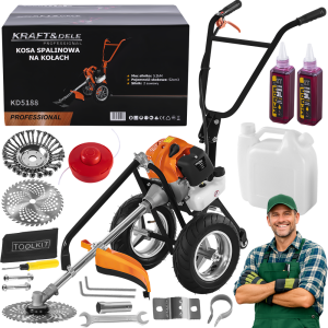 KOSA SPALINOWA NA KÓŁKACH PODKASZARKA WYKASZARKA 3,8kW/5,2KM TARCZA ZESTAW 