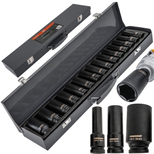 ZESTAW NASADEK UDAROWYCH DO KLUCZY 10-30mm HEX 15szt 1/2" 78mm CRV WALIZKA