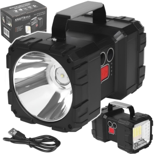 LATARKA LED AKUMULATOROWA SZPERACZ DWUSTRONNA POWERBANK TAKTYCZNA 7 TRYBÓW