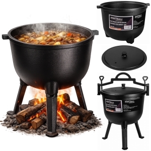 KOCIOŁEK MYŚLIWSKI GARNEK ŻELIWNY 10L STOJĄCY NA OGNISKO GRILL BIWAK