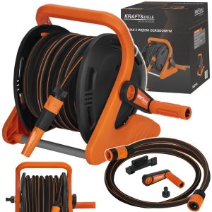 STOJAK Z WĘŻEM OGRODOWYM WĄŻ 20M+2M 1/2" ZWIJANY PVC RĘCZNA KORBKA