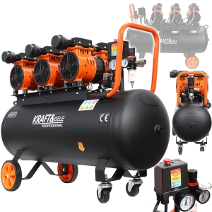 KOMPRESOR BEZOLEJOWY 100L SPRĘŻARKA 8BAR 580Lmin 230V CICHY 3x1500W MOBILNY