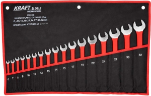 KLUCZE PŁASKO-OCZKOWE 17el 6-32mm 12-KĄTNE CR-V STAL CHROMOWO-WANADOWA