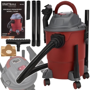 MOCNY ODKURZACZ PRZEMYSŁOWY NA SUCHO I MOKRO 20L AKCESORIA 1200W 230V/50Hz