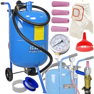 PIASKARKA SYFONOWA CIŚNIENIOWA MOBILNA 80L MANOMETR + AKCESORIA MASKA DYSZE