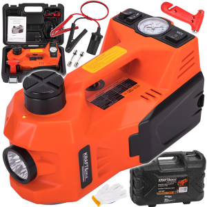 PODNOŚNIK SAMOCHODOWY 5T ELEKTRYCZNY 150W 155-450mm KOMPRESOR LATARKA 5w1