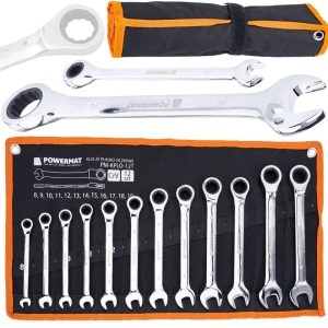 MOCNE KLUCZE PŁASKO OCZKOWE ZESTAW KLUCZY Z GRZECHOTKĄ 8-19mm 12 el.