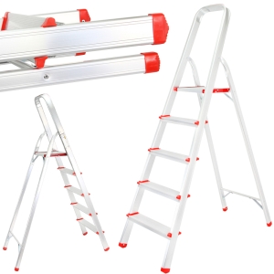 DRABINA ALUMINIOWA 5 STOPNI SKŁADANA DOMOWA MOCNA PÓŁKA 150kg